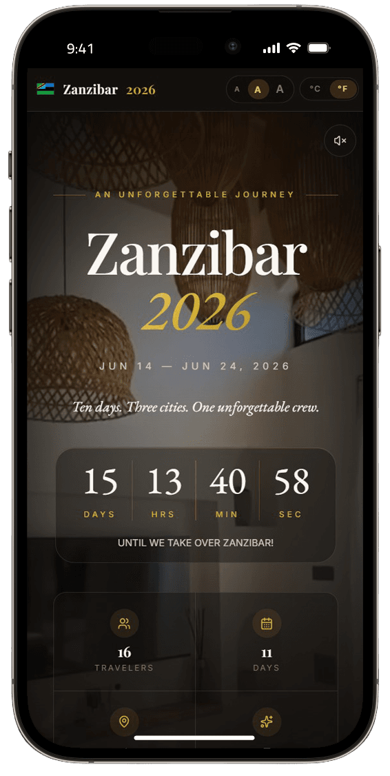 Zanzibar 2026 trip hub on mobile
